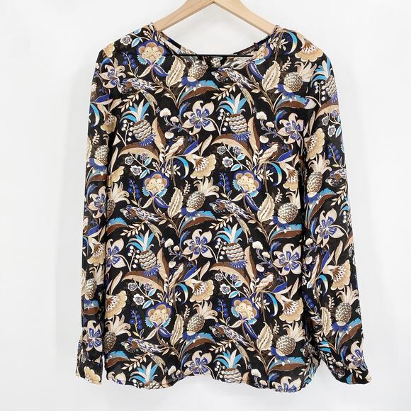 J. McLaughlin‎ Lorinda Button-Back Modal Silk Long Sleeve Blouse Size Large - Picture 2 of 9